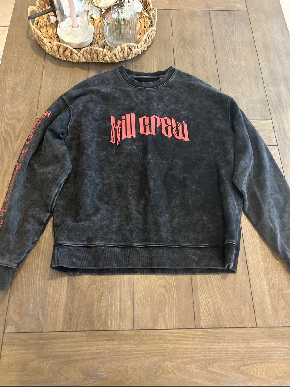 Kill Crew Black Washed Sweatshirt with Pink Graphic